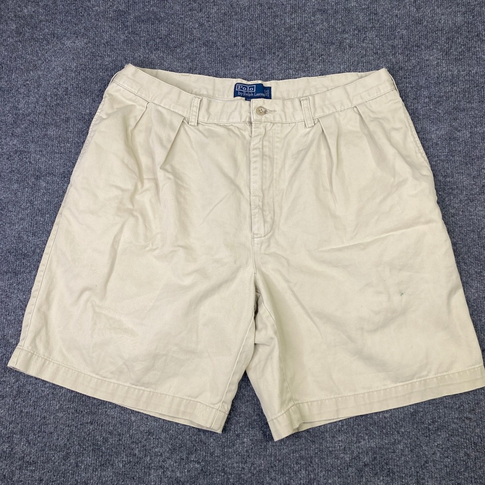 Polo Ralph Lauren Tyler Shorts Mens 38 Tan Khaki Pleated Chino Cotton Casual